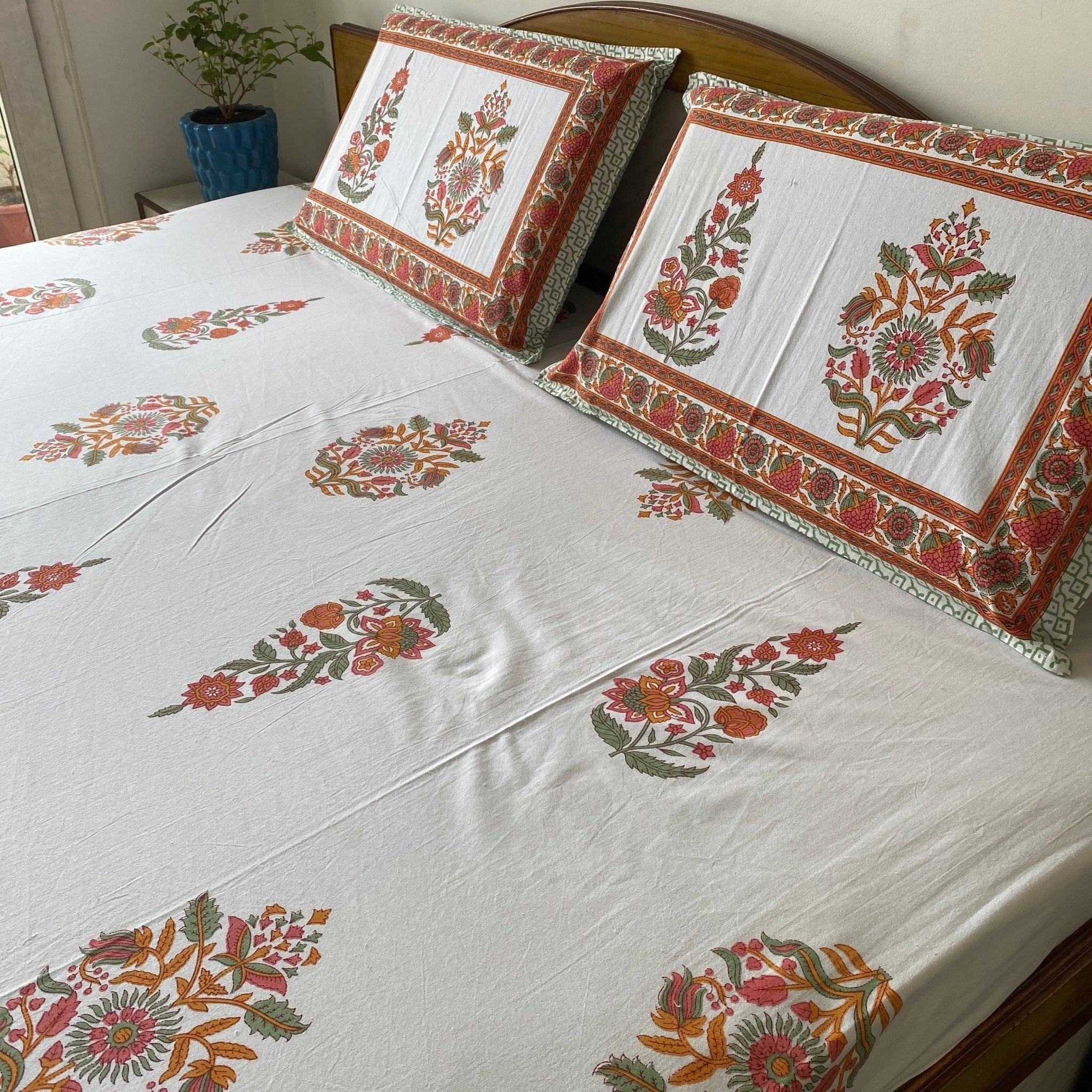 Madhur Bedsheet Set 100% Cotton, King Size, 100" x 108" - Coral Slub -